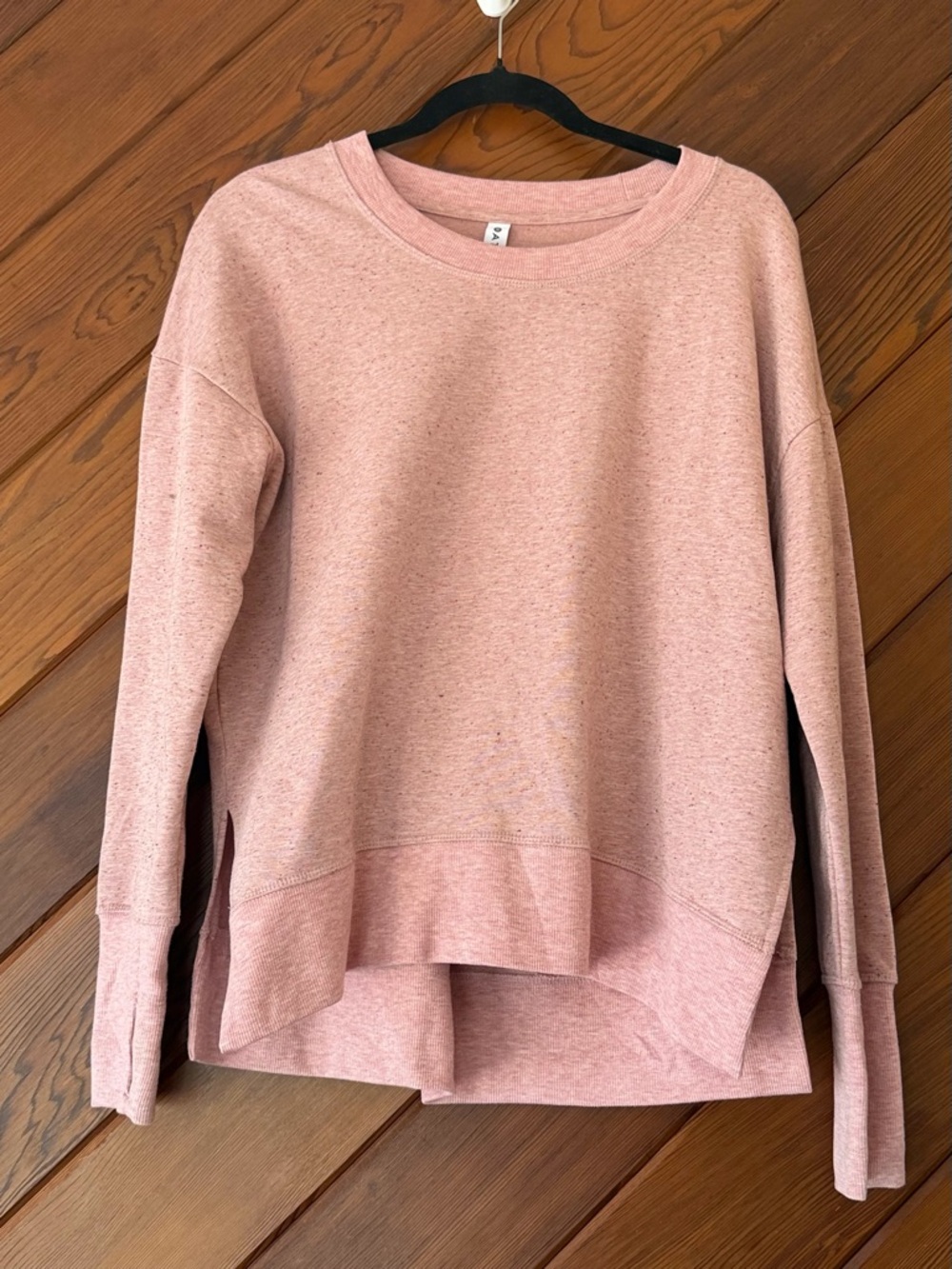 Athleta Blush Pink Speckle Fleece Sweatshirt High Low Hem Thumbhole Cuffs Size S